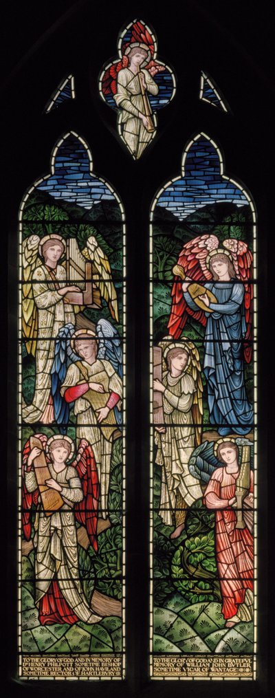 Wilden, All Saints, Morris & Co., Edward Burne-Jones, John Henry Dearle (1859-1932), Angels Of Paradise, Angel Musicians, 1902-1914, Louisa, Alfred, The Baldwins, miniszterelnök, metodista, Worcesters alkotó: Edward Coley and Dearle Burne-Jones