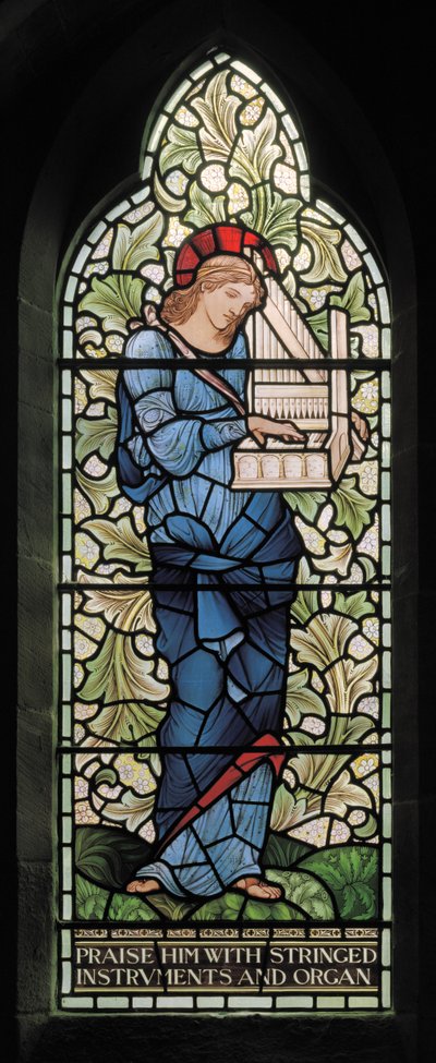 Wilden, All Saints, Morris & Co., Edward Burne-Jones, John Henry Dearle (1859-1932), St Cecilia, 1902-1914, Louisa, Alfred, The Baldwins, miniszterelnök, metodista, Worcestershire, Arts & Crafts, Rudy alkotó: Edward Coley and Dearle Burne-Jones