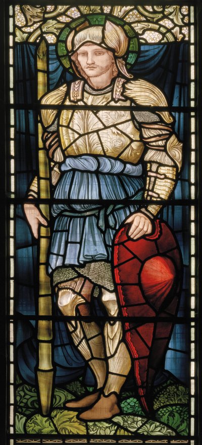 Wilden, All Saints, Morris & Co., Edward Burne-Jones, John Henry Dearle (1859-1932), St George, Courage, 1902-1914, Louisa, Alfred, The Baldwins, miniszterelnök, metodista, Worcestershire, Arts & Craf alkotó: Edward Coley and Dearle Burne-Jones