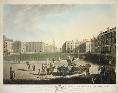Hannover tér, Robert Pollard (1755-1838) és Francis Jukes (1747-1812) metszetei 1787 (lásd még: 20864) alkotó: Edward Dayes