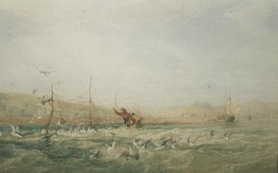 Halászok, akik sirályokat kergetnek a hálóból, Mumbles, Dél-Wales alkotó: Edward Duncan