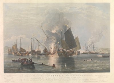 Vasgőzhajó Nemesis, háborús dzsunkák az Anson-öbölben 1841. január 7. alkotó: Edward Duncan