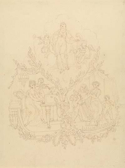 Hangszeren játszó női alakok és putti alkotó: Edward Francis Burney