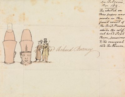 Levél Richard Burney tiszteletesnek kolosszális fej rajzával a British Museum Courtyardból alkotó: Edward Francis Burney
