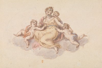 Anya és gyermekei ülnek a felhőn alkotó: Edward Francis Burney
