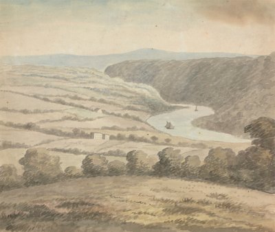 Folyói táj csónakokkal alkotó: Edward Francis Burney
