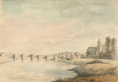 Folyói táj híddal alkotó: Edward Francis Burney