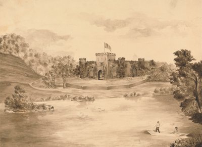 Folyói táj a várral alkotó: Edward Francis Burney