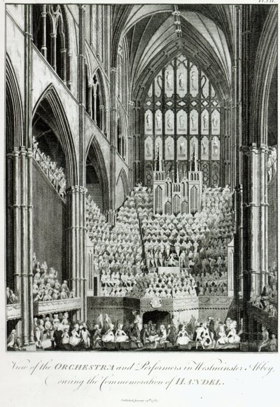 Kilátás a zenekarról és az előadókról a Westminster Abbey-ben, Händel emlékünnepsége idején, Charles Burney, 1785 alkotó: Edward Francis Burney