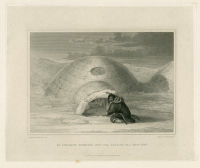 Egy Eskimaux bekúszik egy hókunyhó járatába alkotó: Edward Francis Finden