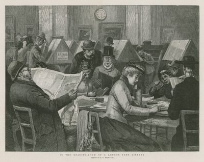 Egy londoni ingyenes könyvtár olvasótermében alkotó: Edward Frederick Brewtnall