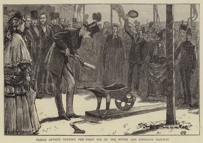 Arthur herceg megfordítja a Hythe és Sandgate vasút első pálcáját alkotó: Edward Frederick Brewtnall
