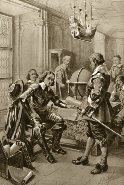 Robert Blake felhívja Oliver Cromwellt a Whitehall tanácstermében (lithó) alkotó: Edward Frederick Skinner
