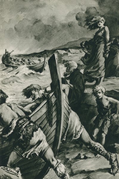 A vikingek, akik Norvégia fjordjaiból kihajóztak és jóval Kolumbusz előtt megtalálták Amerikát (litho) alkotó: Edward Frederick Skinner
