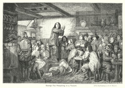 George Fox prédikál a kocsmában (metszet) alkotó: Edward Henry (after) Wehnert