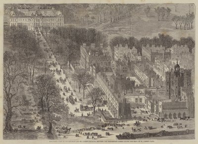 A Buckingham és a Szent Jamess palota madártávlati képe, amint a menet végigvonul ? alkotó: Edward Hull