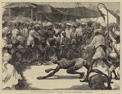 Indiai vázlatok, emberi tigrisek a Muharram fesztiválon alkotó: Edward John Gregory