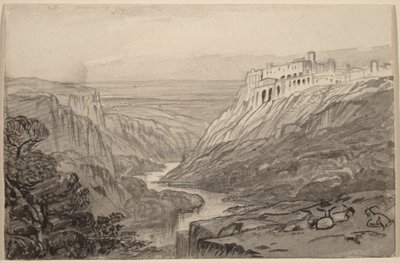Egy folyó szurdoka felett pihenő kecskék (Narni, Olaszország) alkotó: Edward Lear