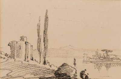 Olasz capriccio, 1837 körül (fekete kréta papíron) alkotó: Edward Lear