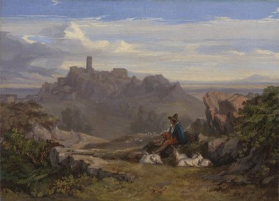 Táj kecskepásztorral, 1842 körül alkotó: Edward Lear