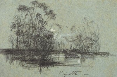 Papirusz az Anapuson, a Views of Sicily-ből (fekete kréta és testszín kék papíron) alkotó: Edward Lear