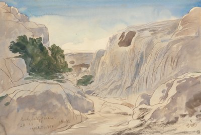 Mosta sziklás völgye, Málta, 14:15 (1866. április 3.) alkotó: Edward Lear