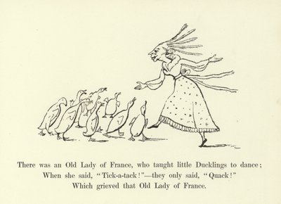 Volt egy francia öregasszony, aki táncolni tanította a kiskacsákat alkotó: Edward Lear