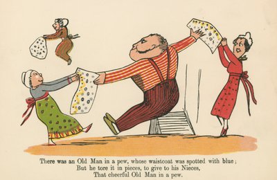 Volt egy öregember a padban, akinek a mellényét kék foltok borították, az „A Book of Nonsense”-ből, amelyet Frederick Warne and Co. adott ki, London, 1875 körül. alkotó: Edward Lear