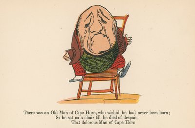 Volt egy Cape Horn-i öregember, aki azt kívánta, bárcsak meg sem született volna, a Frederick Warne and Co. kiadásában, 1875 körül Londonban kiadott „A könyv a nonszensz”-ből. alkotó: Edward Lear