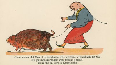 Volt egy kancsatkai öregember, akinek feltűnően kövér volt a Cur, a Frederick Warne and Co. által kiadott "A Book of Nonsense"-ből, London, 1875 körül. alkotó: Edward Lear