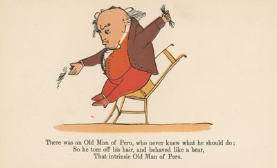 Volt egy perui Öreg, aki soha nem tudta, mit kell tennie, az „A könyv a nonszensz”-ből, amelyet Frederick Warne and Co. adott ki, London, 1875 körül. alkotó: Edward Lear