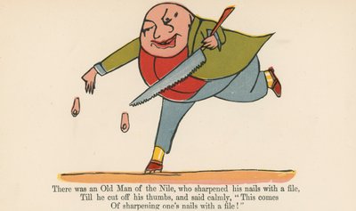 Volt egy nílusi öreg, aki reszelővel élesítette a körmeit az „A Book of Nonsense”-ből, amelyet Frederick Warne and Co. adott ki, London, 1875 körül. alkotó: Edward Lear