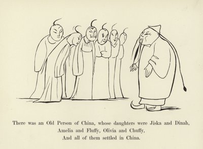 Volt egy kínai öregember, akinek a lányai Jiska és Dinah voltak. alkotó: Edward Lear