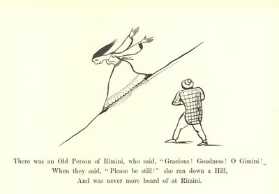 Riminiben volt egy öreg ember, aki azt mondta: Kegyes! Jóság! OF Gemini! alkotó: Edward Lear