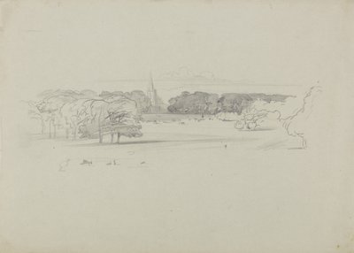 Kilátás a réten át egy templomra alkotó: Edward Lear