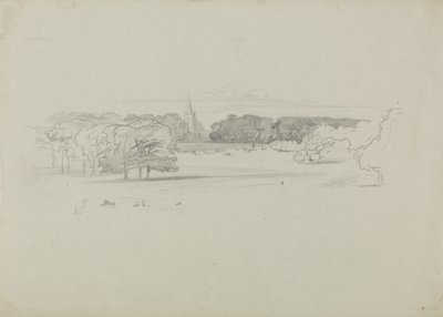 Kilátás a rétről egy templomra, 1834 (grafit, zöld, nehéz vászonpapír) alkotó: Edward Lear