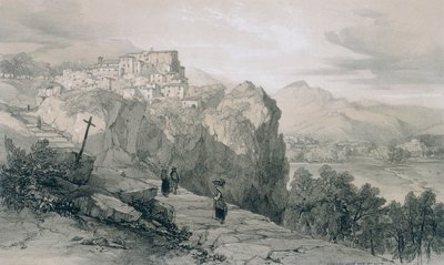 Kilátás Rómában és környékén: Rocca Giovane és a távolban a Licenses és Civitella di Licenses városai alkotó: Edward Lear