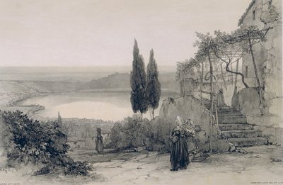 Kilátás Rómában és környékén: Nemi-tó alkotó: Edward Lear