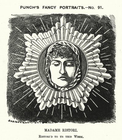 Punch rajzfilm: Adelaide Ristori, olasz színésznő (metszet) alkotó: Edward Linley (after) Sambourne