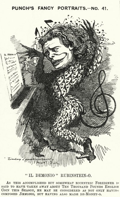 Punch rajzfilm: Anton Rubinstein orosz zongoraművész, zeneszerző és karmester (metszet) alkotó: Edward Linley (after) Sambourne