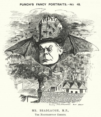 Punch rajzfilm: Charles Bradlaugh, angol liberális politikus és ateista (metszet) alkotó: Edward Linley (after) Sambourne