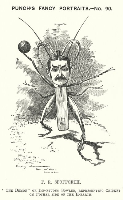 Punch rajzfilm: Fred Spofforth, ausztrál krikettjátékos (metszet) alkotó: Edward Linley (after) Sambourne
