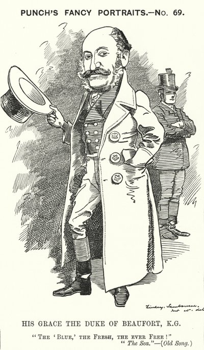 Punch rajzfilm: Henry Charles Fitzroy Somerset, Beaufort 8. hercege, angol katona és konzervatív politikus (metszet) alkotó: Edward Linley (after) Sambourne