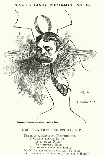 Punch rajzfilm: Lord Randolph Churchill, angol konzervatív politikus (metszet) alkotó: Edward Linley (after) Sambourne