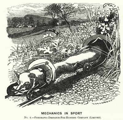 Punch rajzfilm: Mechanika a sportban. 4. sz. - Pneumatic Despatch Fox Hunting Company (Limited) (metszet) alkotó: Edward Linley (after) Sambourne