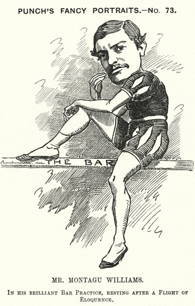 Punch rajzfilm: Montagu Williams, angoltanár, katona, színész, drámaíró, ügyvéd és bíró (metszet) alkotó: Edward Linley (after) Sambourne