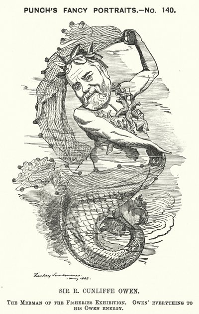 Punch rajzfilm: Philip Cunliffe-Owen, brit kiállításszervező és a londoni South Kensington Múzeum igazgatója (metszet) alkotó: Edward Linley (after) Sambourne
