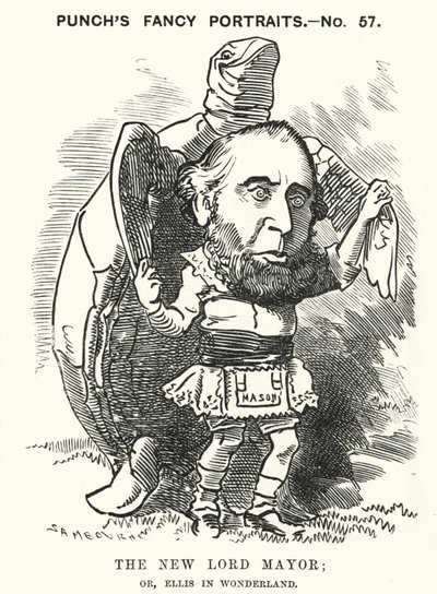 Punch rajzfilm: Sir John Ellis, London polgármestere 1881-ben (metszet) alkotó: Edward Linley (after) Sambourne