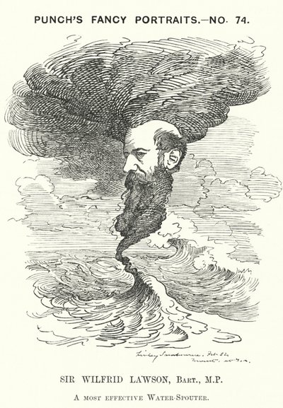 Punch rajzfilm: Sir Wilfrid Lawson, angol radikális liberális politikus és mértékletesség kampányolója (metszet) alkotó: Edward Linley (after) Sambourne