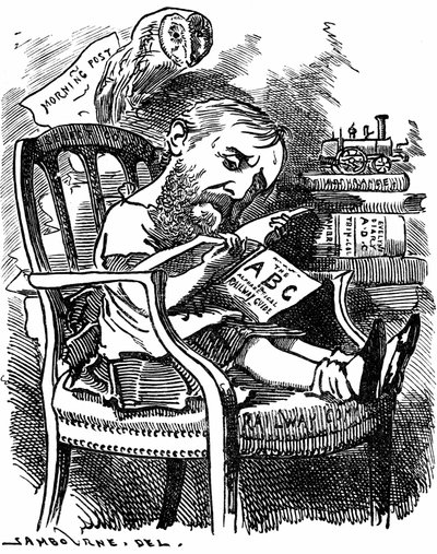 Evelyn Ashley (1836-1907) angol író és liberális politikus: Shaftesbury 7. grófjának fia. Edward Linley Sambourne rajzfilmje a Fancy Portraits sorozatban a Punch Londonból 1881 áprilisában, amikor Ashley titkárhelyettes volt a Kereskedelmi Tanácsnál. alkotó: Edward Linley Sambourne